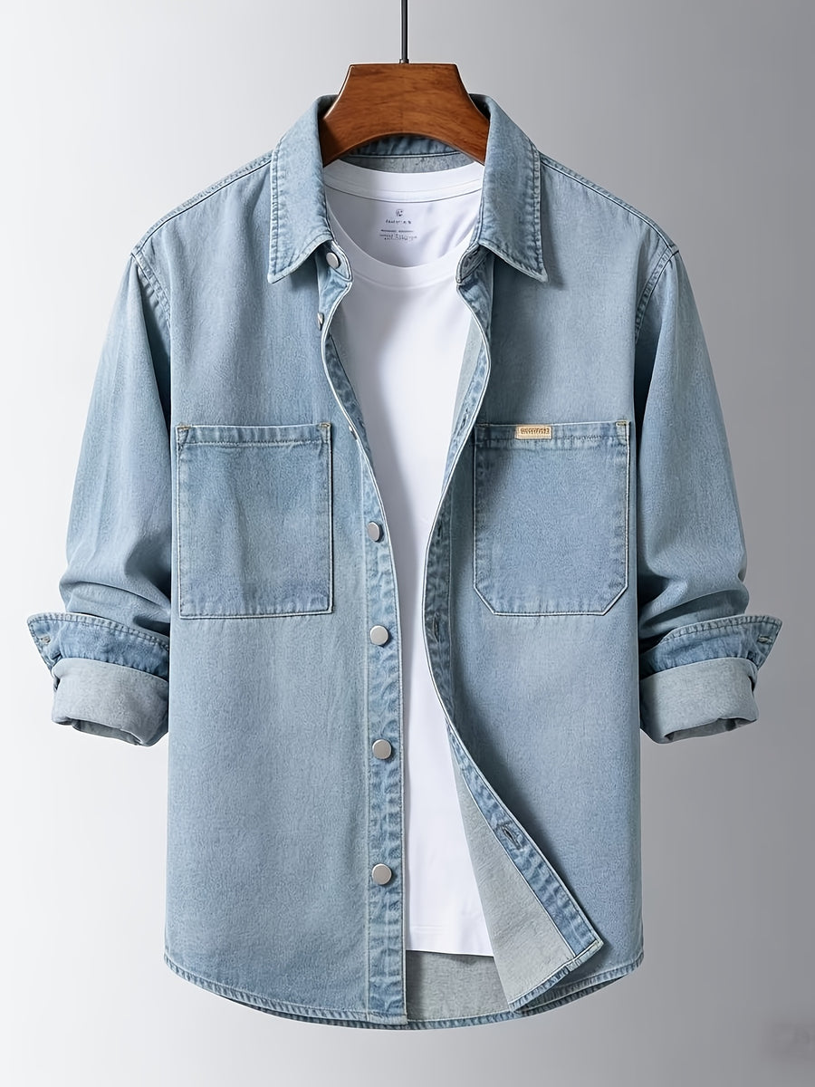Men's Spring New Loose Fit Oversized Casual Jacket Vintage Versatile Non-Stretch Top - Sky Blue