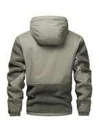 Puffy Hooded Workwear Jacket for Men New Winter Style with Color-Blocked Panels Large Pockets, Machine-Washable Quilted Lining for Warmth Casual Winter Coat - Olive