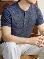 Men'S 2026 New Summer Short Sleeve, Vertical Rib Knit, Regular Fit Casual Top, Easy And Fashionable for Daily Wear, Business Commute, Vacation And Weekend Leisure - Shangqing