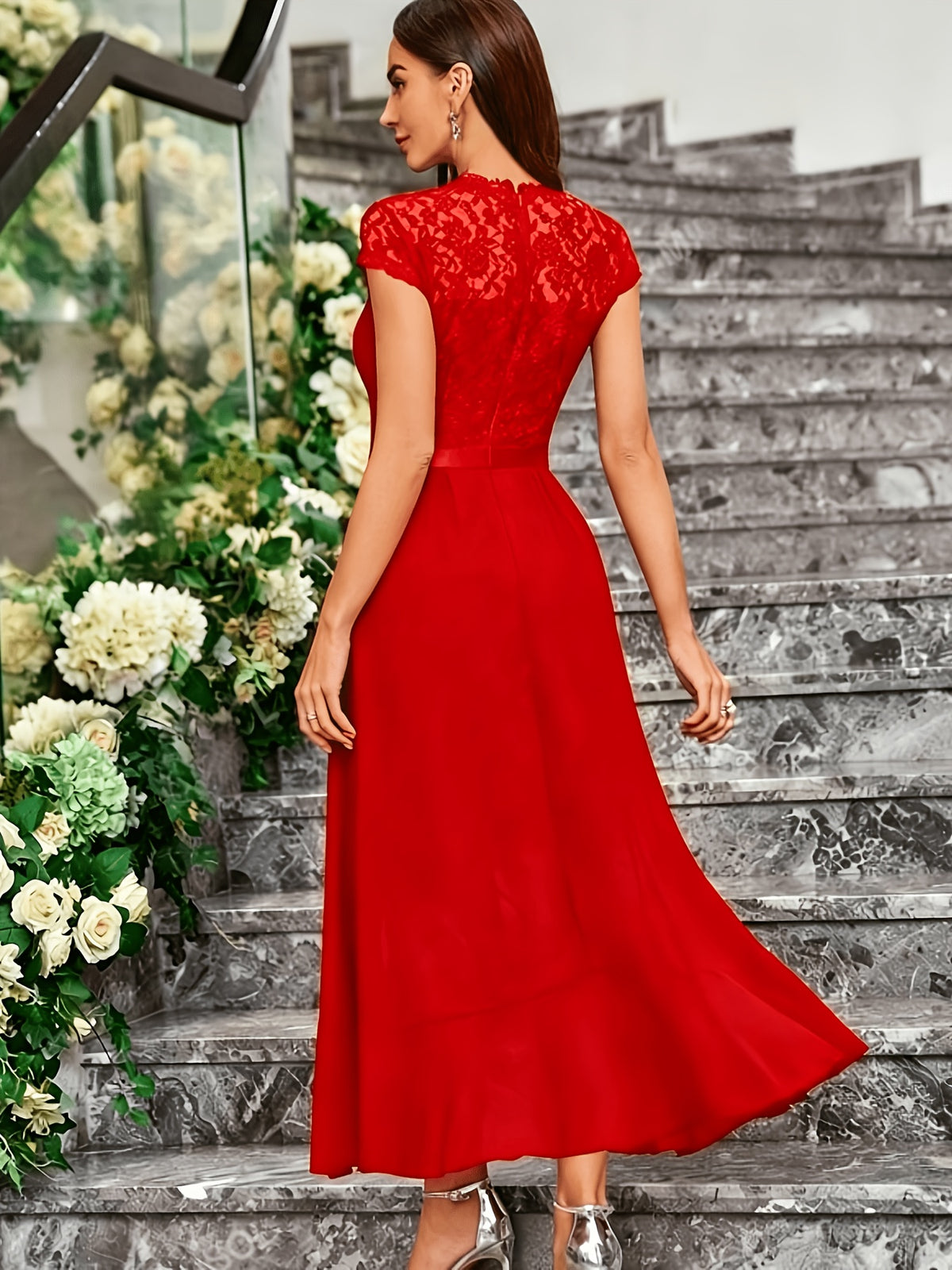 Western Hot Style Women'S Bridesmaid Dress Elegant Waist-Cinching Proper Party Gown Wedding Guest Outfit - The color of rouge