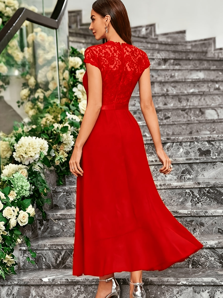 Western Hot Style Women'S Bridesmaid Dress Elegant Waist-Cinching Proper Party Gown Wedding Guest Outfit - The color of rouge