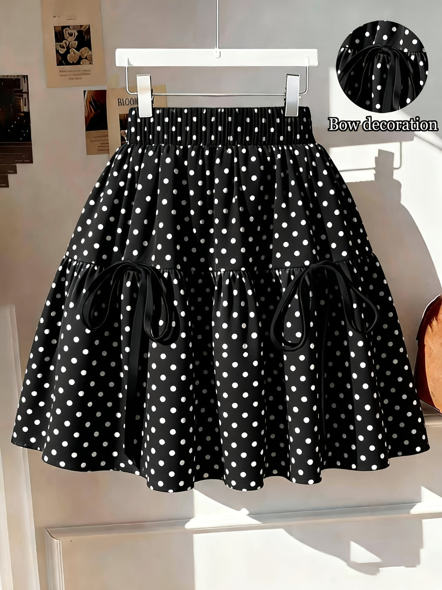 386 Polka Dot Printed Short Cake Dress for Date Outing - Black