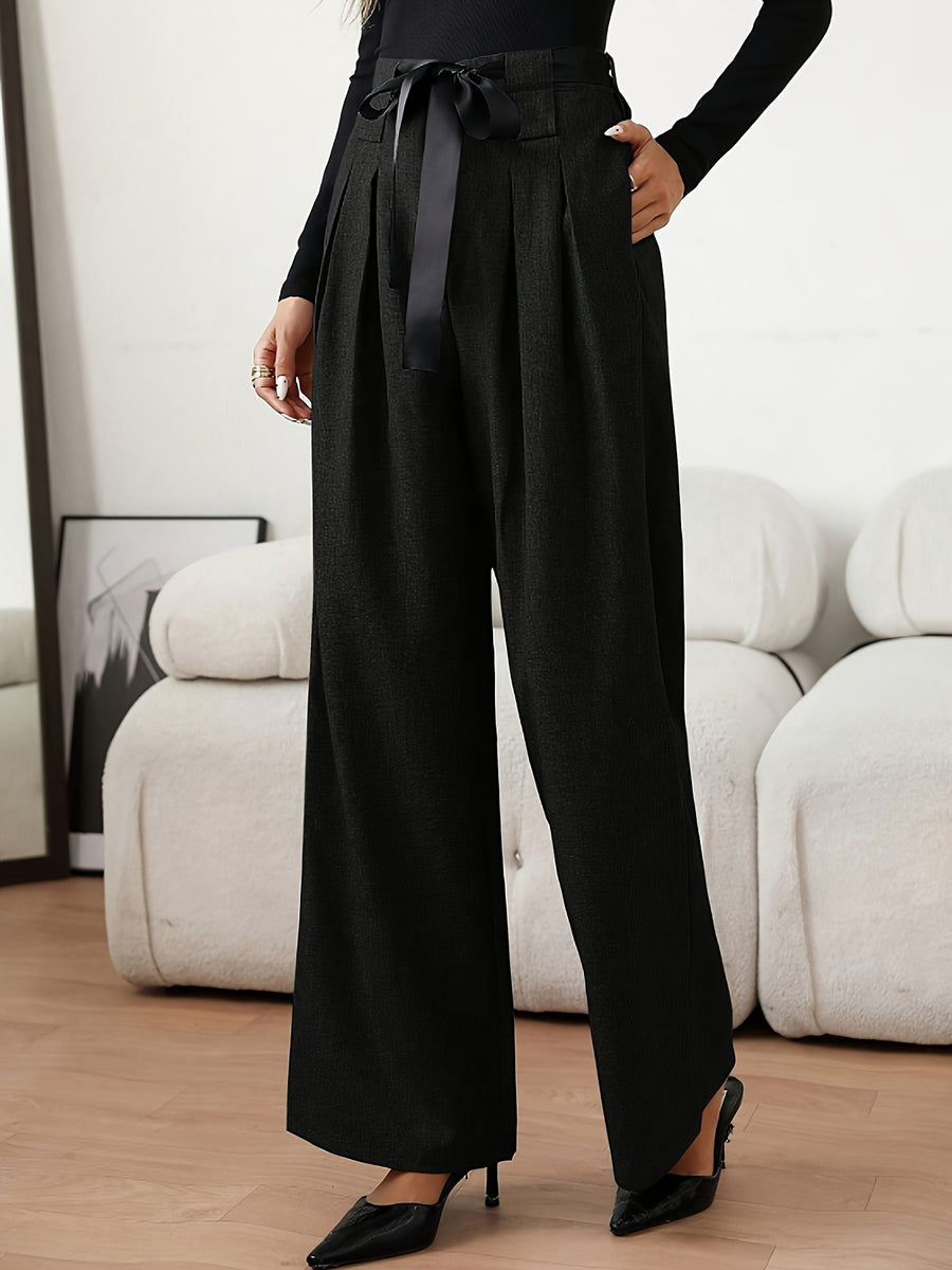 Women's Long Pants, New Autumn/Winter Collection, Elegant and Fashionable Wide-Leg Trousers - Black