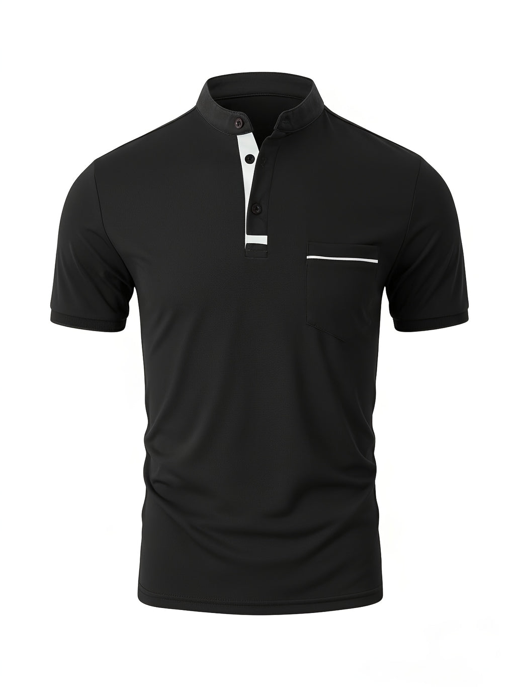[Josh May OBM] 4pcs Set, Solid Color Stand-Up Collar Henley Shirts, Breathable Quick-Dry Casual Shirts, Lightweight Stretch, No Ironing Required, Durable And Wearable, Button-Up Design, Suitable for Summer Office, Yacht Wear, Casual Attire - Black+White+Sea Blue+Wine Red