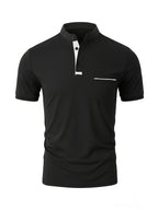 [Josh May OBM] 4pcs Set, Solid Color Stand-Up Collar Henley Shirts, Breathable Quick-Dry Casual Shirts, Lightweight Stretch, No Ironing Required, Durable And Wearable, Button-Up Design, Suitable for Summer Office, Yacht Wear, Casual Attire - Black+White+Sea Blue+Wine Red