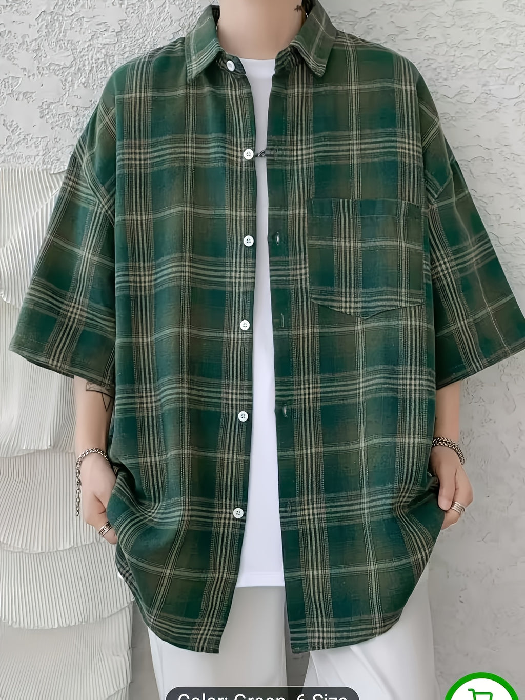 Men's Summer Fashion Short-sleeve Button- Shirt with a Plaid Pattern, Both Stylish and Versatile, Perfect for Daily Wear, Dates, and Beach Vacations - Olive Green