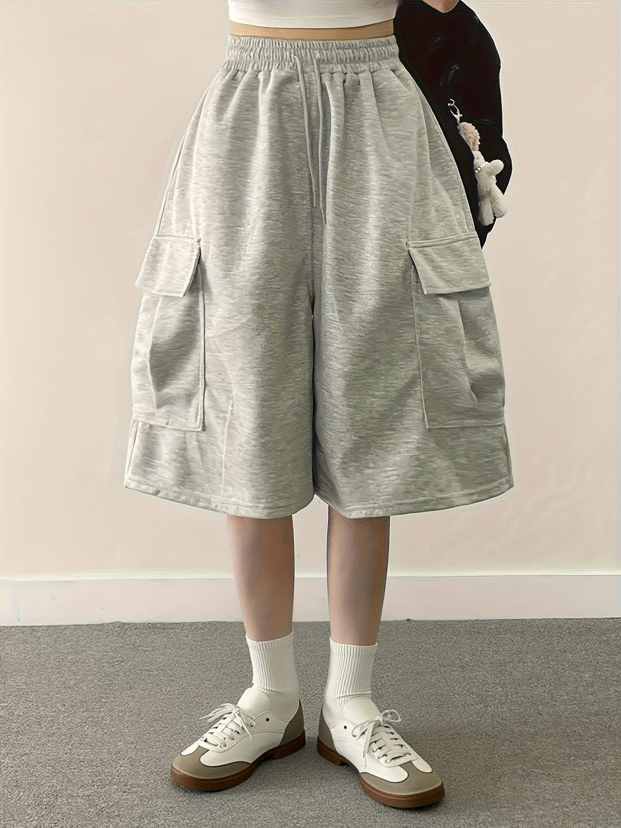Women's Summer Solid Color Loose Fit Joggers with Pockets - Grey