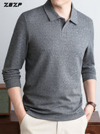 ZBZP New Spring, Autumn, Winter F-Collar Fashion Long-Sleeve Pullover T-Shirt for Young Men, Loose Fit Casual Long-Sleeve Top, Men's Clothing XFN - Light Grey