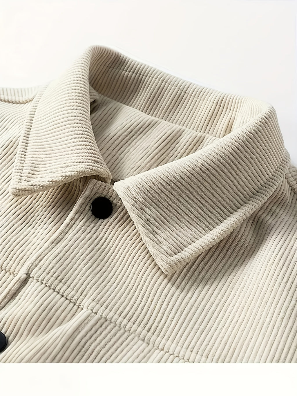 Men'S Trendy Corduroy Lapel Cargo Jacket Solid Vertical Texture Casual Long Sleeve Jacket Commuter Top - Apricot