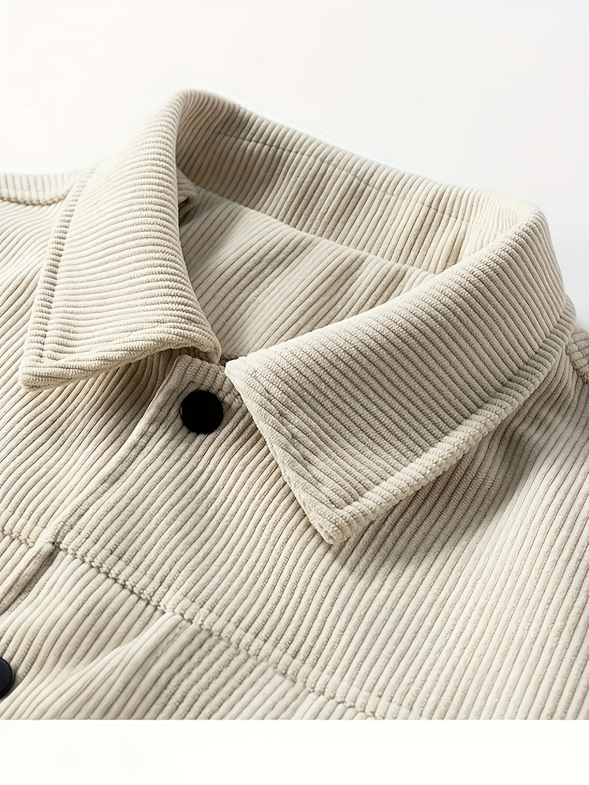 Men'S Trendy Corduroy Lapel Cargo Jacket Solid Vertical Texture Casual Long Sleeve Jacket Commuter Top - Apricot