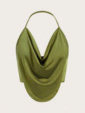 Women'S Stylish Halter Backless Tank Top - Olive Green