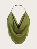 Women'S Stylish Halter Backless Tank Top - Olive Green