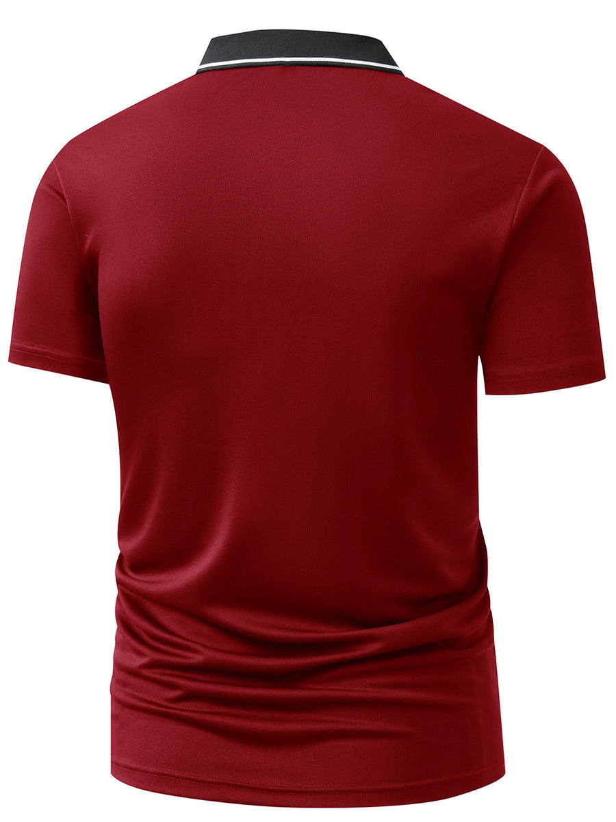 3pcs Set S20.32-2400.3 cmKING" Letter Logo New Men's Fashion Color-Block Quick-Dry Polo Shirt, Regular Fit Button Print, Golf Tennis Training Casual Sports Top - Burgundy