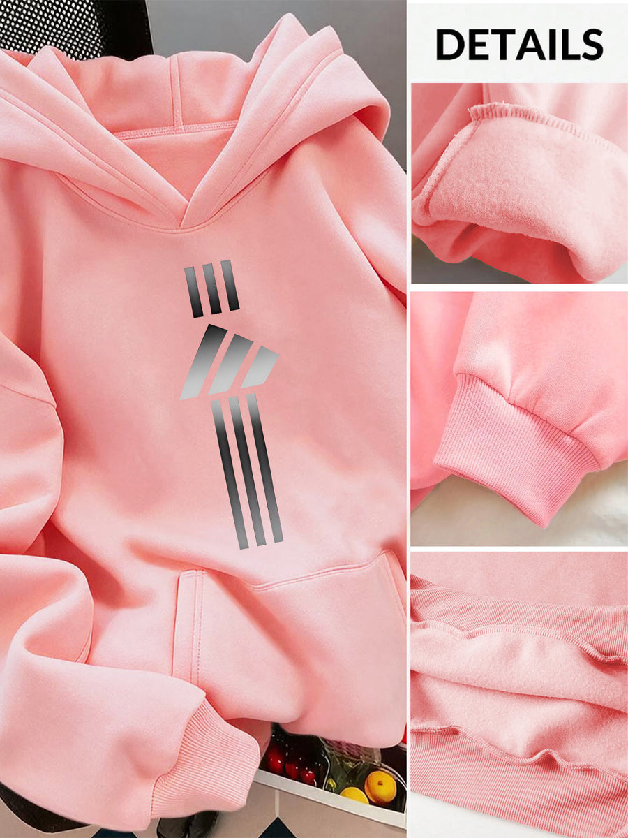 2pcs Value Pack: Stylish and Elegant Y2K Style Sportswear for Women, Suitable for Spring, Autumn, and Winter. Hooded -Lined Sweatshirt + -Lined Long Pants Set. 2pcs Outfit for Indoor and Outdoor Wear. Geometric Print Hooded Top and Long Pants Set. - Blush+Black