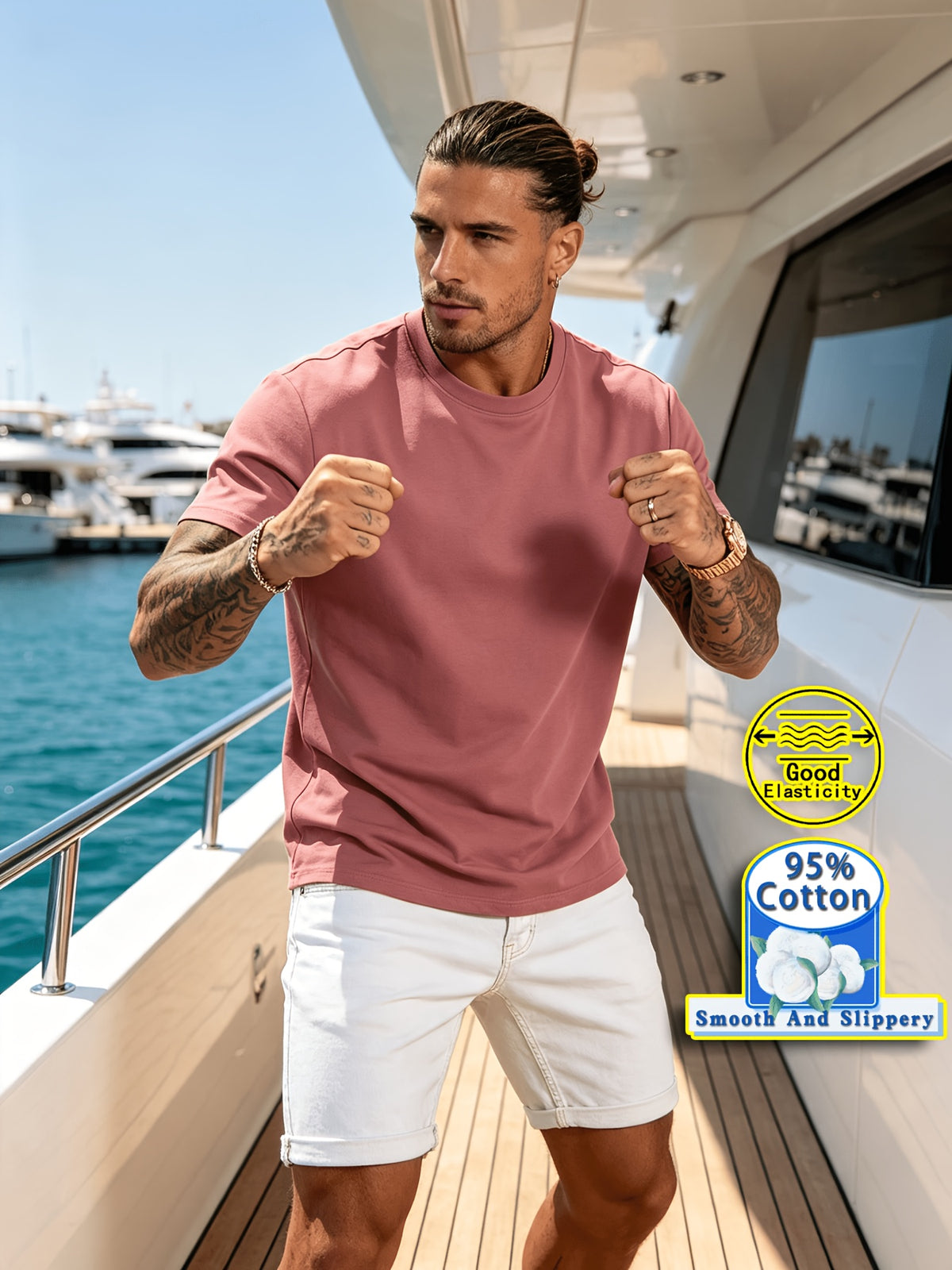 New Spring/Summer Collection: Fashionable Men's Cotton Sport Top, Smooth and Comfortable Cotton, Versatile, Trendy and Minimalist, Easy to Match, Slim-Fit Men's Clothing, Durable - Pink Color