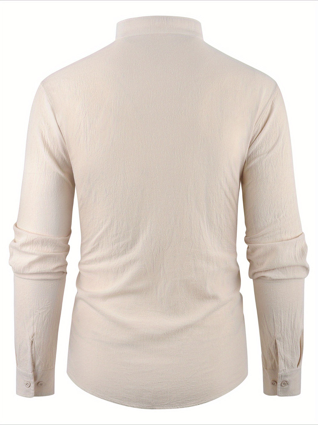 Men'S Casual Shirt Spring Summer Solid Color Dress Shirt Stand Collar Casual Lightweight Shirt Men'S Top - Khaki