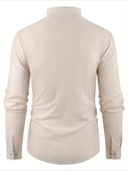 Men'S Casual Shirt Spring Summer Solid Color Dress Shirt Stand Collar Casual Lightweight Shirt Men'S Top - Khaki