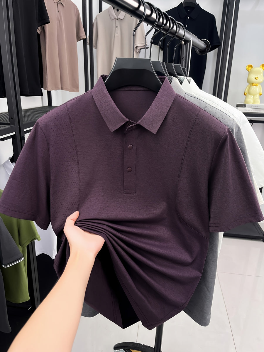 Summer Men'S Short Sleeve T-Shirt Breathable Cool Lapel Casual Polo Shirt - Purple