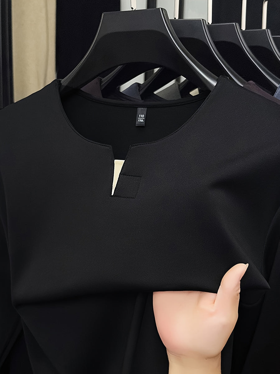 Spring/Autumn New Fashion Slim Fit Men'S Small V-Neck Long Sleeve Sweatshirt Comfortable Skin-Friendly Main Push Style - SINBOS - Black