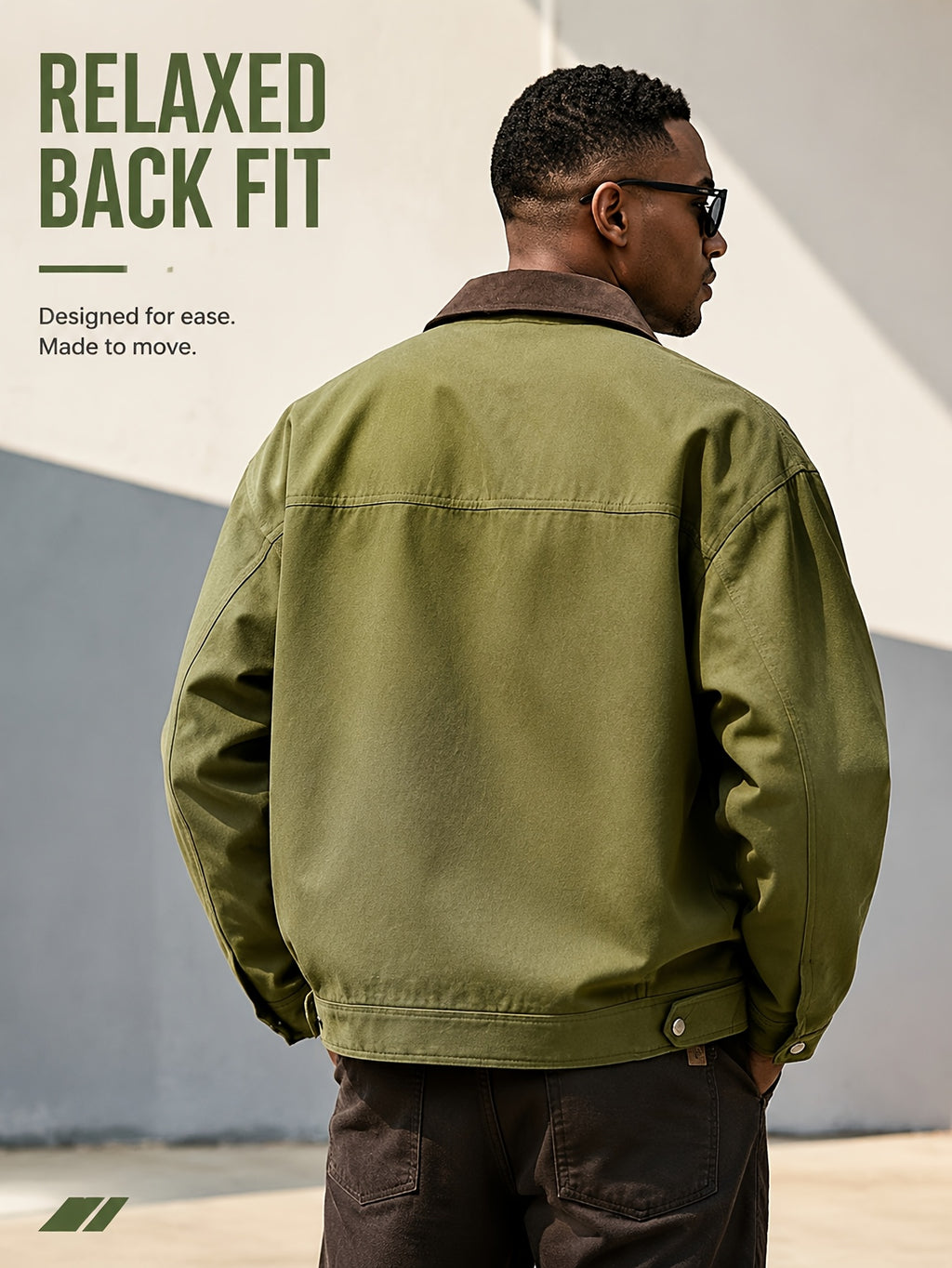 Men'S Color-Block Collar Cargo Jacket, Zipper Button-Front Double Breasted, Multi-Pocket Chest, Drop Shoulder Loose Short Retro Streetwear Coat - Olive