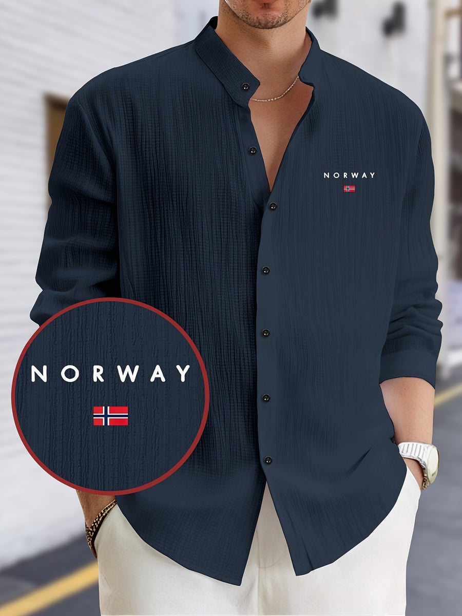 Men's Lightweight Quick-Dry Long Sleeve Shirt - Stand Collar Button-Up Beach Shirt for Poolside, Vacation, and Office, Machine Washable and Dry Cleanable Summer Casual Formal White Top, Non-Stretch Fabric, Opaque Design, Classic Style - Navy Blue 2