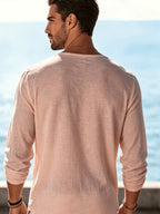 2pcs Set of Solid Color Casual Long Sleeve T-Shirts, Men'S V-Neck Breathable Versatile Top - Lotus Pink+Blue