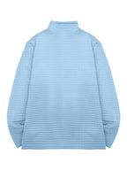 National Charm Tiger Head Line Art Print Floral Waffle Knit Half-Zip Polo Long Sleeve Men's Casual Top, Featuring a Simple and Premium Texture That Complements All Dressing Styles. Easily Create a Minimalist Look, Whether for Daily Commutes - Light Blue
