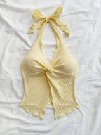 Fashionable And Sexy Sleeveless Top with a Tie, Twisted Hem, Side Slits, And an Open Back - Yellow