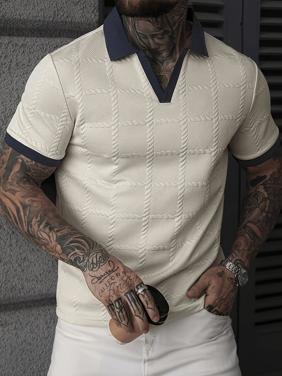 Men'S Business Casual Shirt, Formal And Daily Wear, Elastic Knit Fabric, Machine Washable for Office Attire, New Spring Summer Season, Ribbed Detail, Trendy Men'S Clothing - Apricot