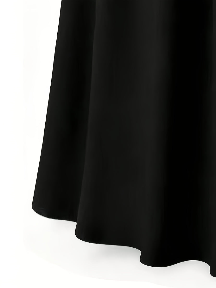 Elegant Women's Pleated Skirt for Daily and Holiday Wear, Christmas-Themed Color Palette, Elegant Korean-Style Belted Maxi Skirt - Black