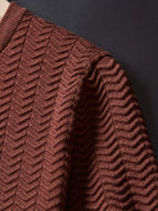 Men's Knit Short Sleeve Sweater, Heavy Craft Wave Jacquard Slimming Vertical Stripes, Stylish Trendy Thermal Base Layer, Thick Half Sleeve for Spring Autumn Winter, High-Quality Pullover, Can Be Worn Alone or as a Base Layer - Coffee Color