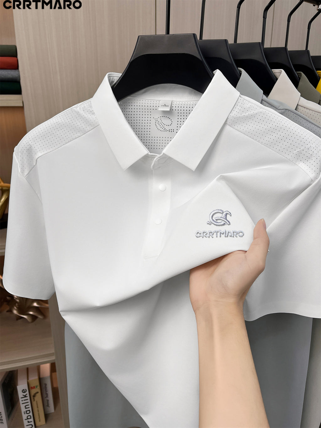 Katemar CRRTMARO Men's Short Sleeve Lapel Polo Shirt - Breathable Business Casual T-Shirt with Lapel Collar, Solid Color Suitable for Summer, Office & Semi-Formal Wear, Regular Fit Half-Sleeve (No Belt) - White