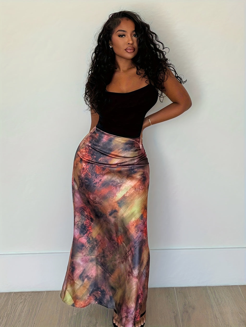 Digital Print Midi Skirt, Eye-catching Elegant Multi-style Versatile, Suitable for Dating Daily Commute Multi-occasion - Mixed colors