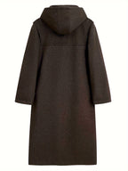 New Autumn Winter Men'S Mid-Length Horn-Button Trench Coat Men'S Solid Color Blend Hooded Overcoat - Coffee Color