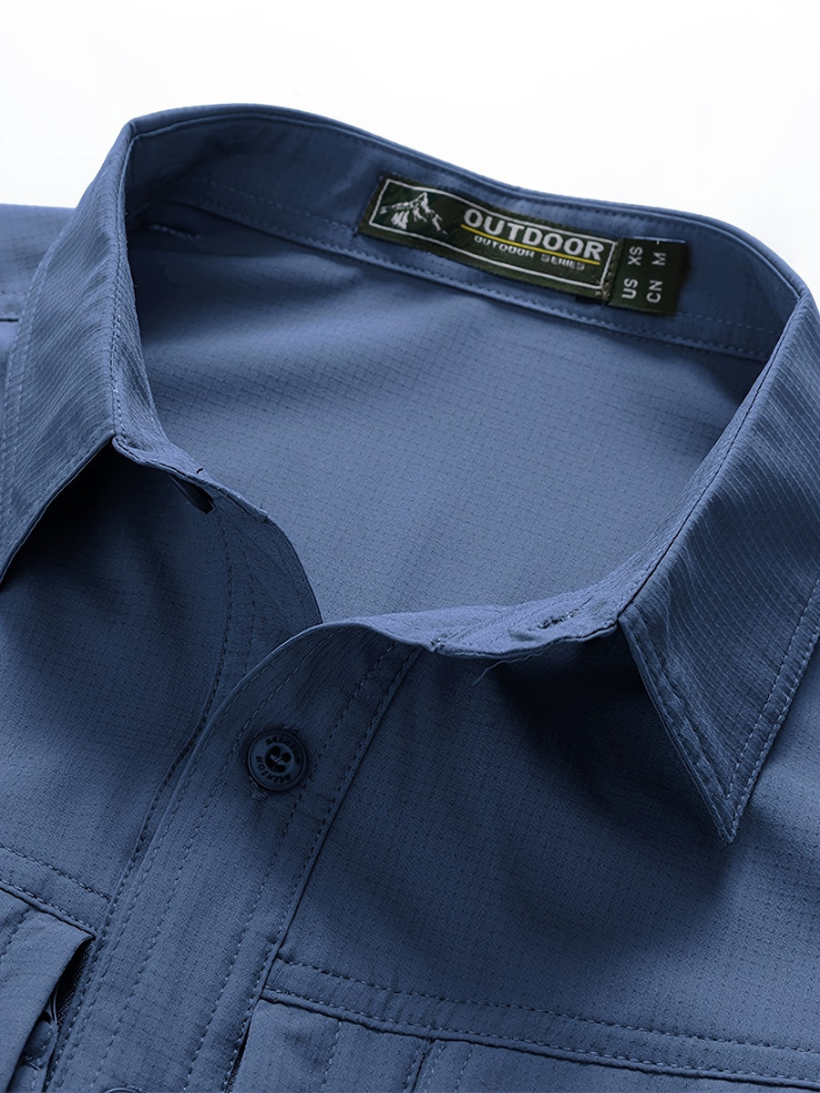 Outdoor Multi-pocket Functional Combat Quick-drying Shirt Casual Quick-drying Sports Shirt Thin Style with Four Chest Pockets and Armpit Ventilation Holes, Hunting - Haze Blue