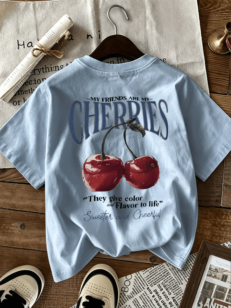 Graphic Print T-shirt, Short Sleeve Crew Neck Casual Top for Summer & Spring, Women's Clothing - Haze Blue