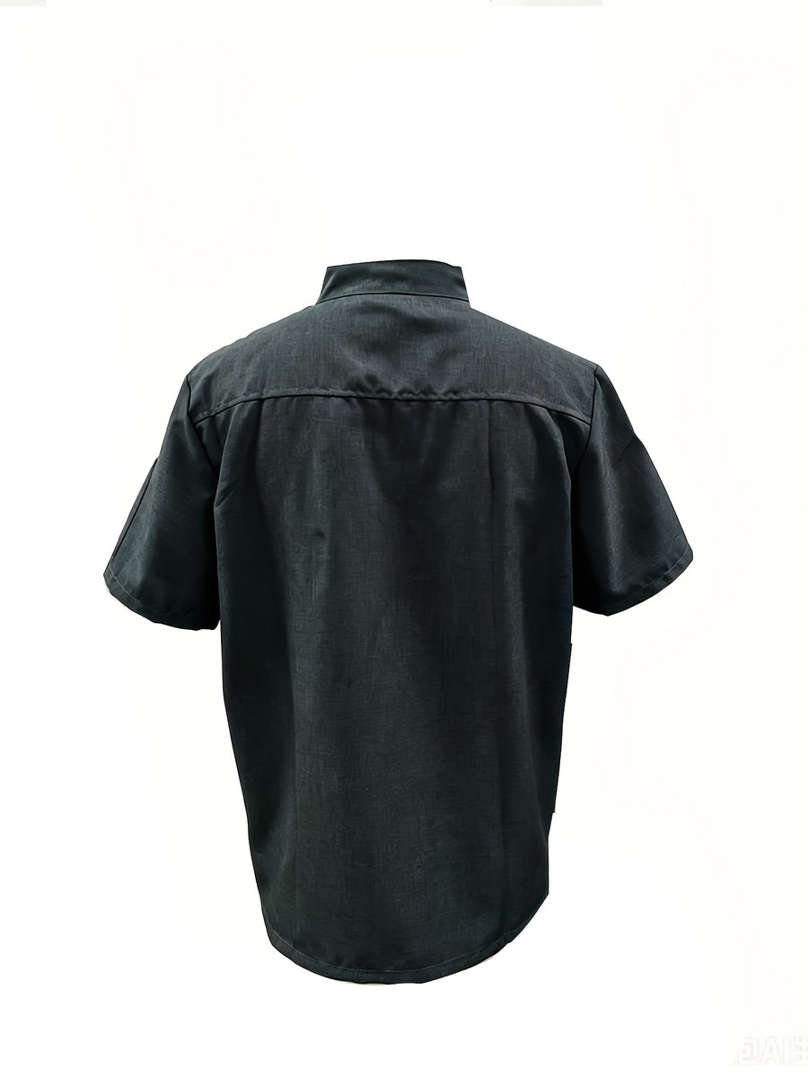Men'S Summer Short-Sleeve Chef Uniform, Men'S Shirts, Jackets with Pockets, Polyester Fiber Material, Suitable for Hotel Kitchen Dessert Shops, Men'S Gifts - Dark Gray