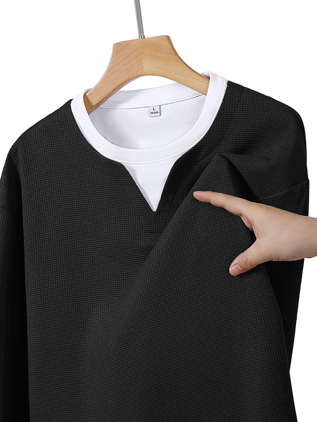 JEEP Men'S Printed Waffle Knit Long Sleeve T-Shirt for Spring And Autumn - Black