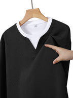 JEEP Men'S Printed Waffle Knit Long Sleeve T-Shirt for Spring And Autumn - Black