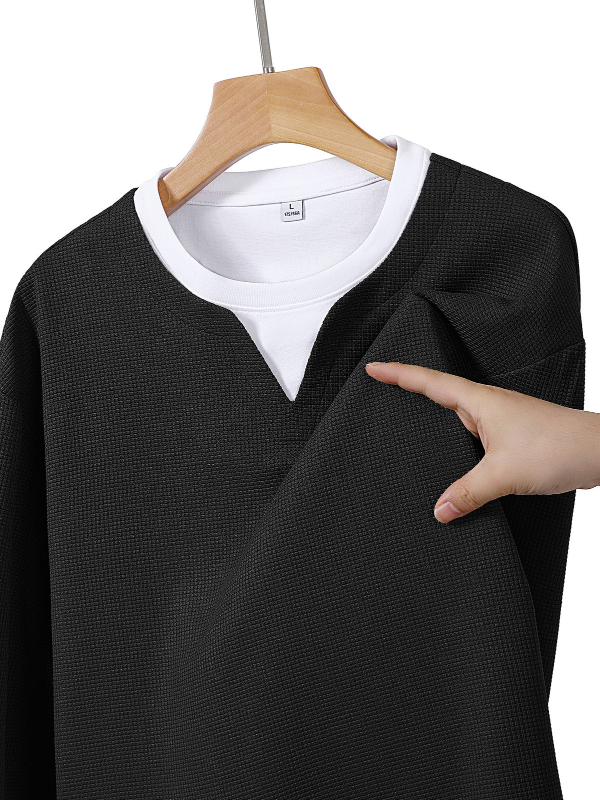 JEEP Men'S Printed Waffle Knit Long Sleeve T-Shirt for Spring And Autumn - Black