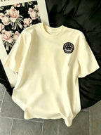 New Summer Style Men's Casual Sportswear Short-Sleeve Cotton T-Shirt with Coconut Tree and Crescent Moon Print, Moisture-Wicking and Comfortable for Fitness, Leisure, and Outdoor Activities - Apricot