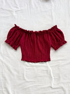 Women'S Bohemian Style Romantic Floral Vacation Style Floral Pattern Crop Off-Shoulder Top, Suitable for Daily Vacation Wear - Burgundy