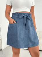 Vintage Bow-Knot Wide-Leg Pants Skirt - Short Tie-Strap Half-Skirt with Double Pocket, Bow Detail & Loose-Fit | Machine Washable Solid Color Suitable for Commuting, Office, Semi-Formal Wear - Summer Short Skirt Pants - Vibrant Blue