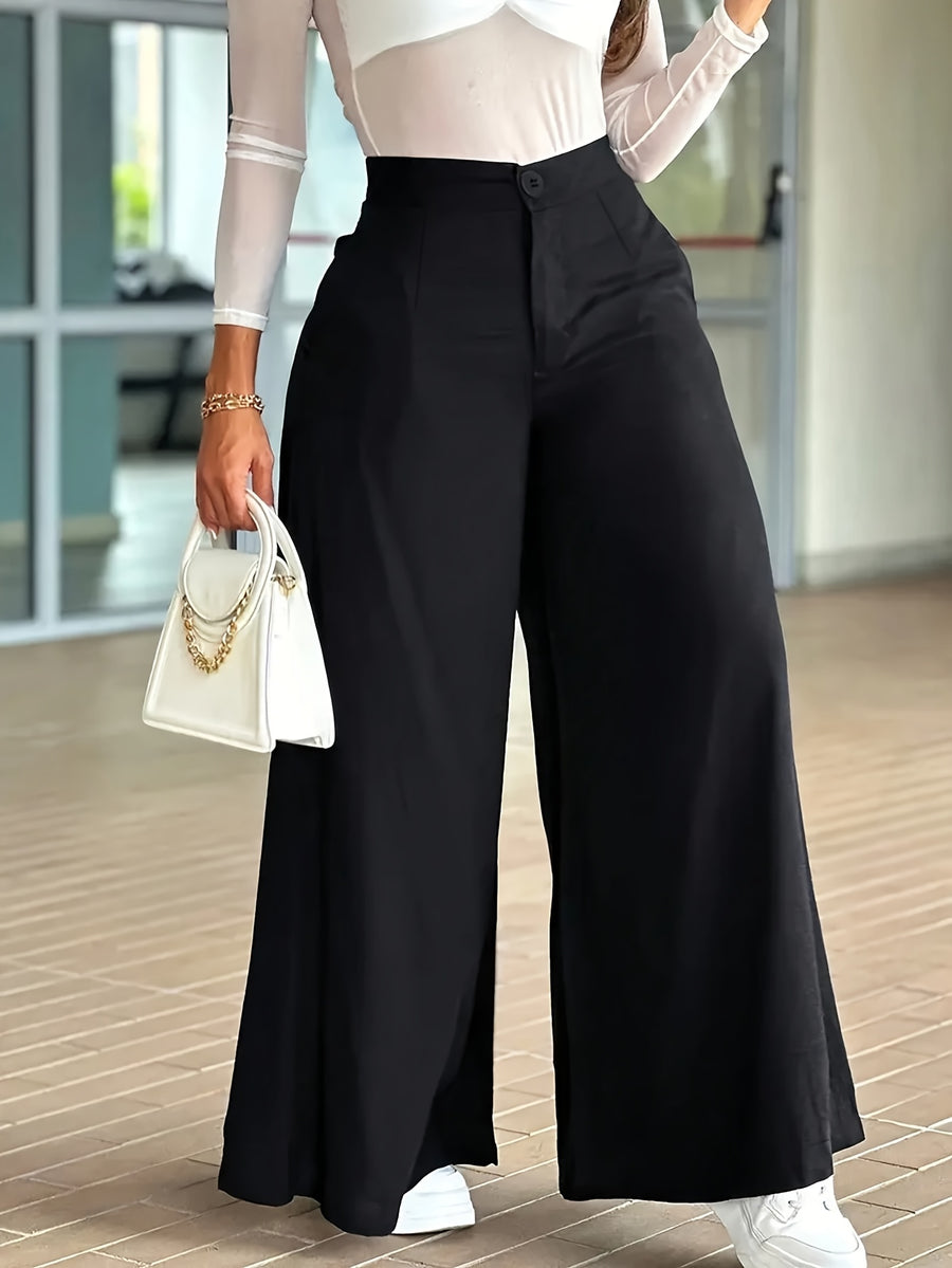 HMY Women's High-Waisted Wide-Leg Suit Pants, High-Quality Draping Fabric, Loose-Fit Straight-Leg Floor-Length Casual Trousers + Tab Lan - Black