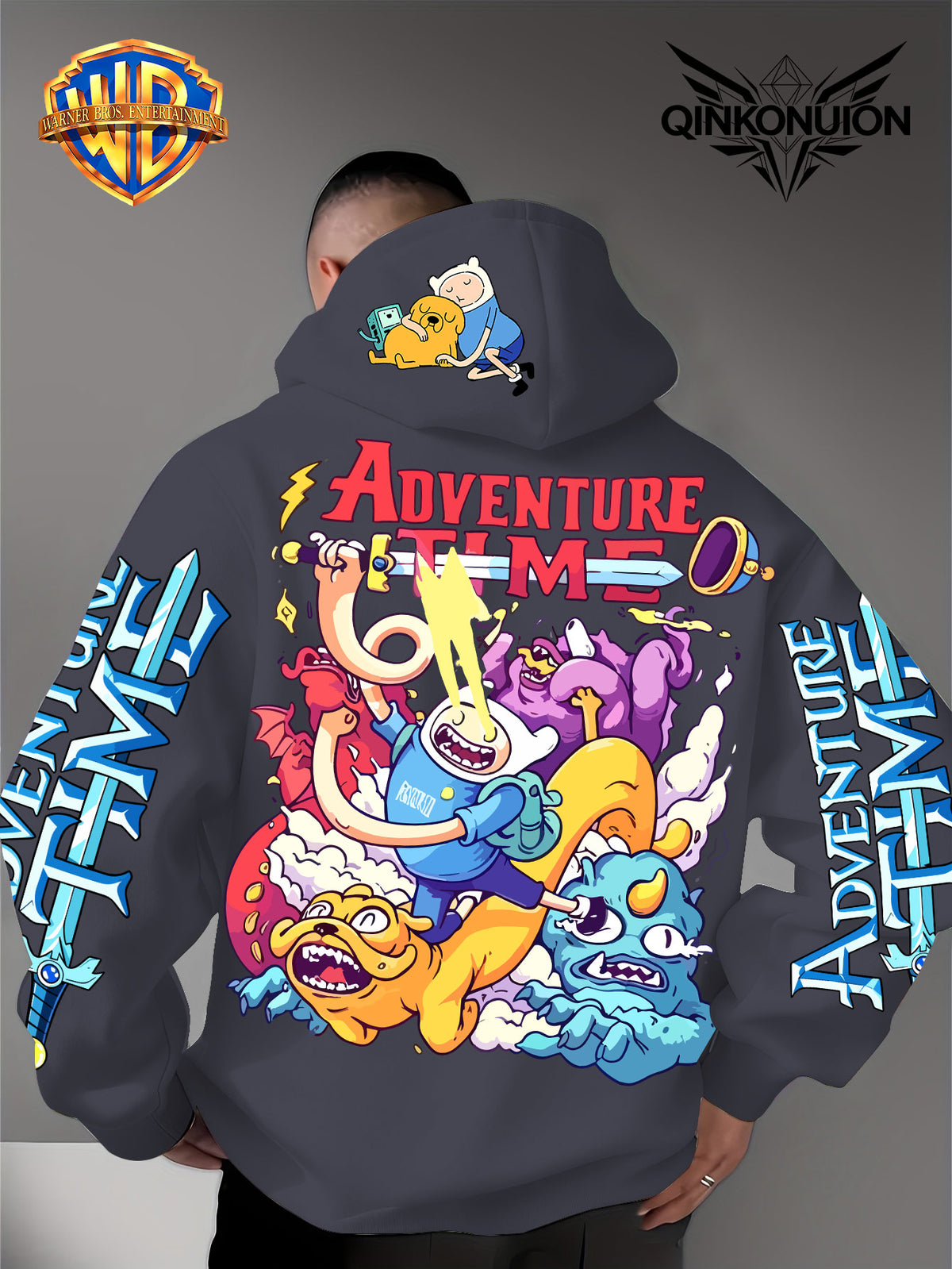 Warner Official Men'S Hoodie, Adventure Treasure Colorful Hot Blood Adventure Trend Printed Design, Machine Washable, Warm And Casual for Autumn And Winter, Daily Drawstring Hoodie, Multi-Functional Sports And Leisure Loose Version - Dark Gray