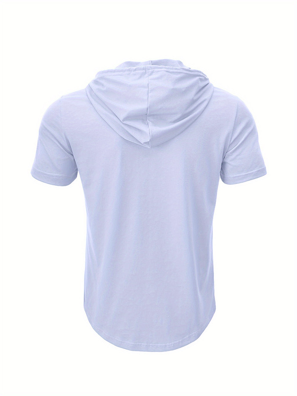 A Single Piece Men'S Casual Hooded Henley Shirt, Lightweight Sports T-Shirt for Summer That Wicks Moisture And Is Breathable, Featuring a Solid Color, Short Sleeves, Button Details at The Neckline, Adjustable Drawstrings for The Hood, Regular Fit - White