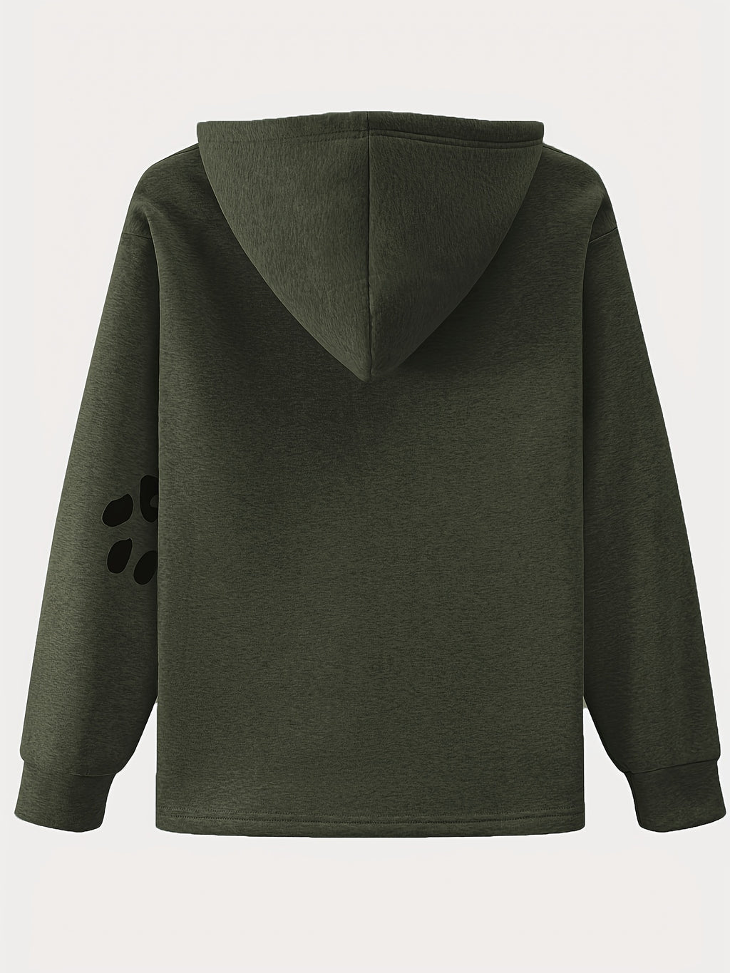 New Women'S Sweater Animal Head Printed Hooded Loose Fit Sweater - Olive Green