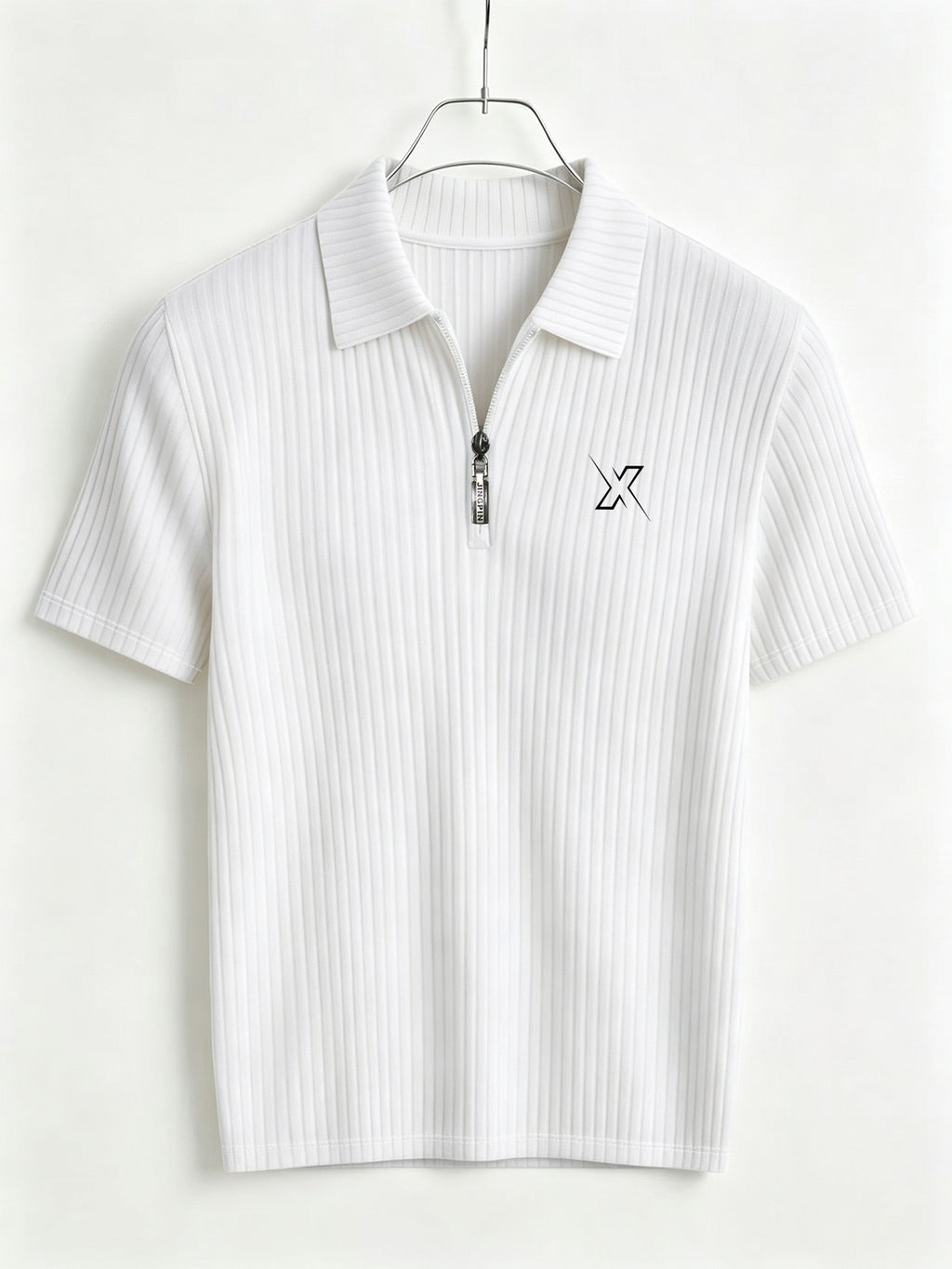 Men's Summer Casual Half-Zip Lapel Outdoor Sports Printed Short-Sleeve Polo Shirt - White