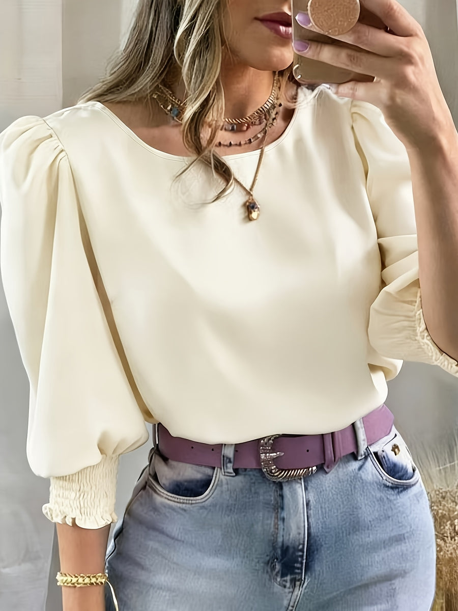 2503 Women's Casual Minimalist Solid Color Shirt Top - Apricot