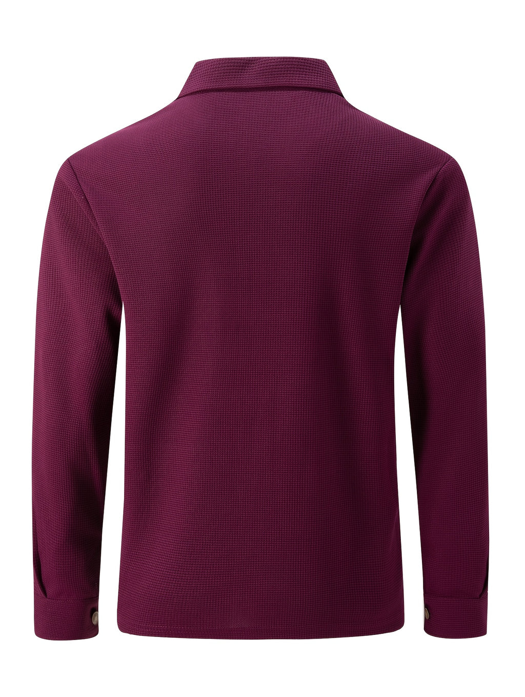 Men'S New Fall Winter Waffle Knit Shirt Jacket with Lapel, Multi-Pocket Button-Front Cargo Jacket - Burgundy